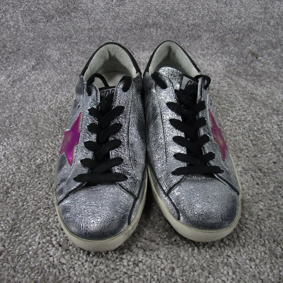 Golden Goose Sneakers Womens Size 36 Eu 5.5 Us Superstar Silver Leather Sparkle - Picture 8 of 11